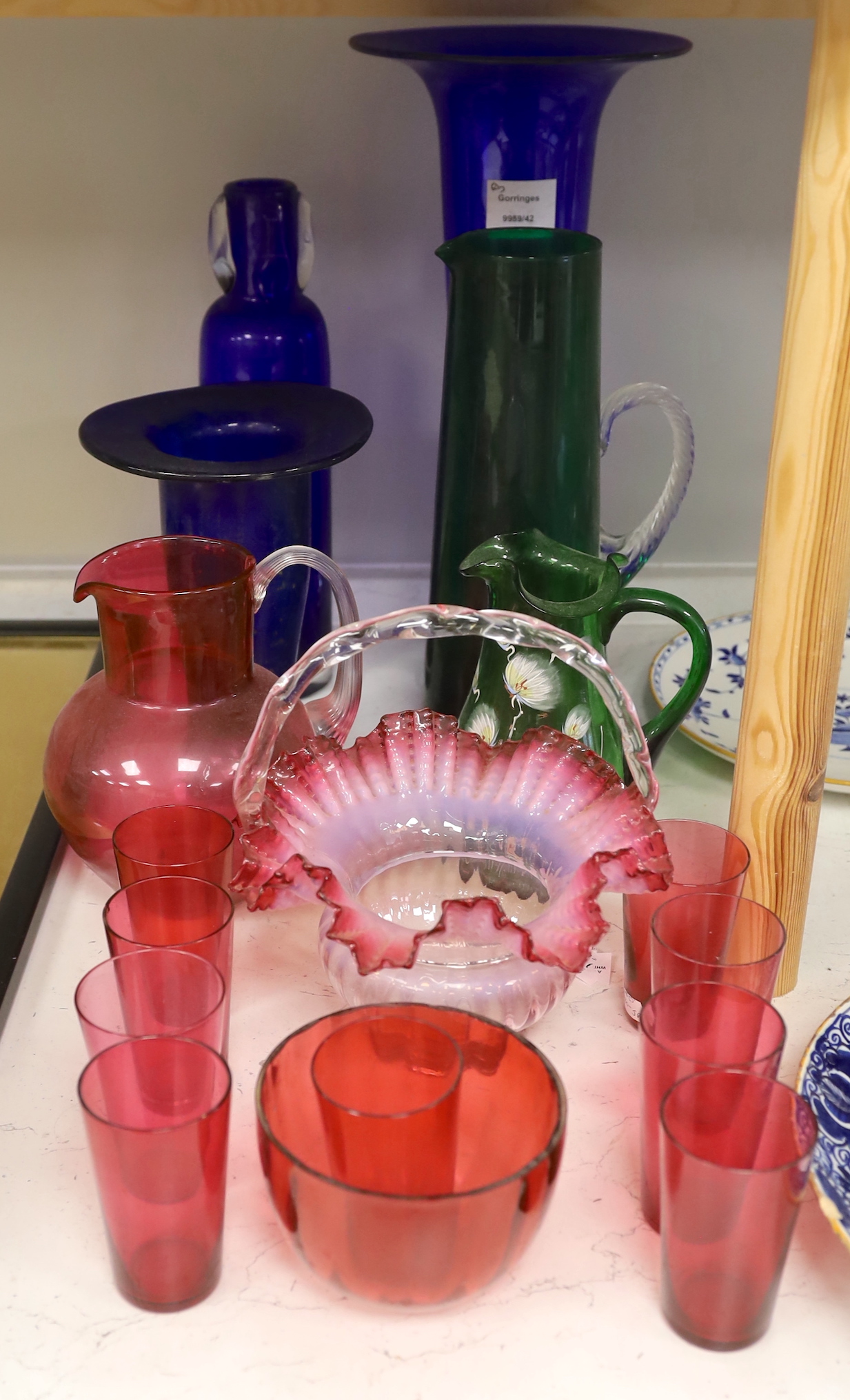 A group of assorted coloured glasswares